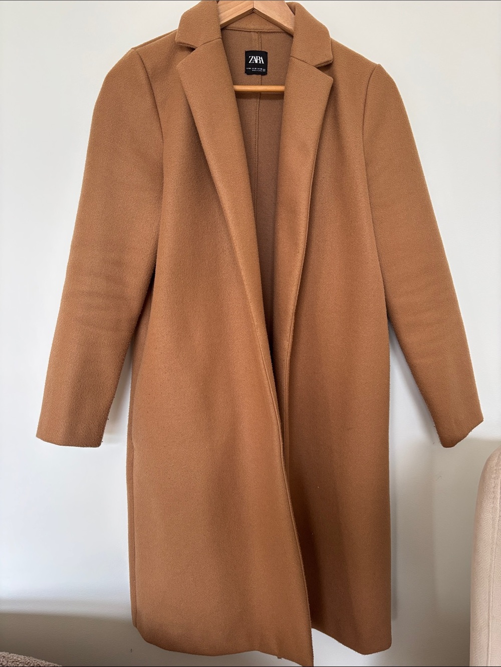 Zara Camel Single-Breasted Long Coat
